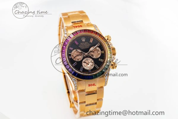 FreshLook Custom Daytona 116595 RBOW Rainbow Clean Best Edition Black RG Dial on RG Bracelet SA 10861