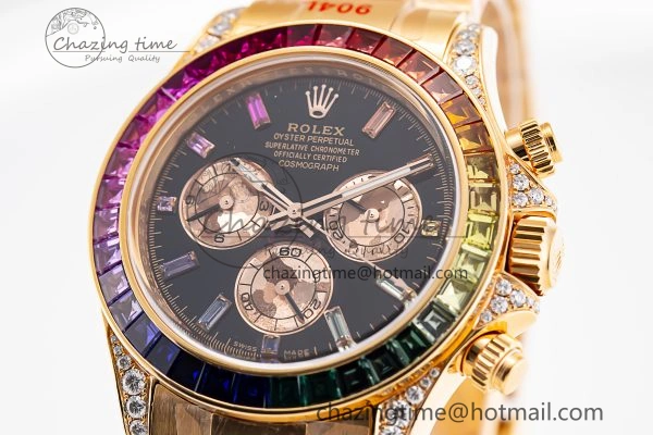 FreshLook Custom Daytona 116595 RBOW Rainbow Clean Best Edition Black RG Dial on RG Bracelet SA 10861