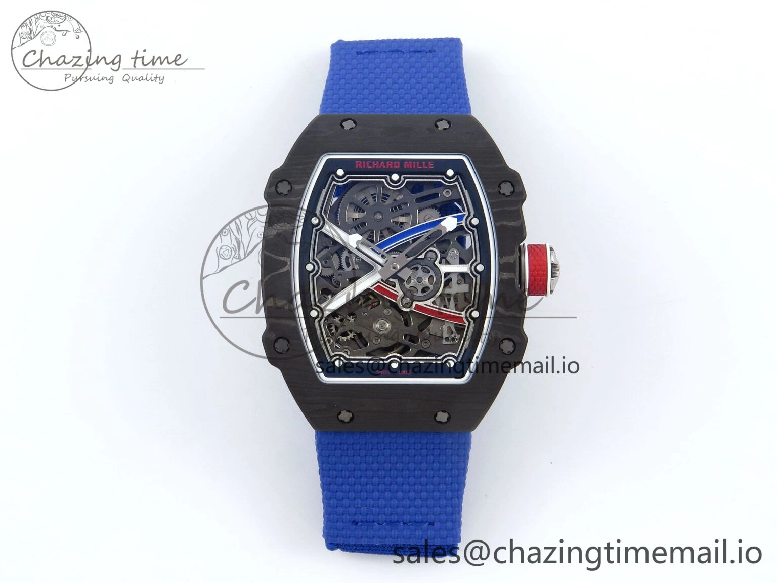 OdorResistant Custom Made RM67-02 Black NTPT France Dial on Blue Nylon strap CRMA7 Clone 10833