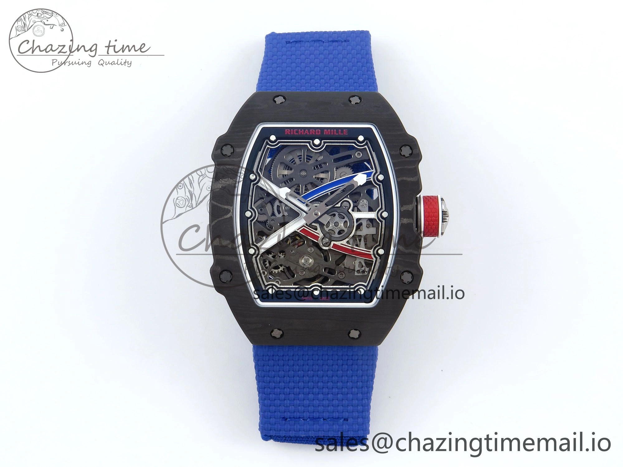 OdorResistant Custom Made RM67-02 Black NTPT France Dial on Blue Nylon strap CRMA7 Clone 10833