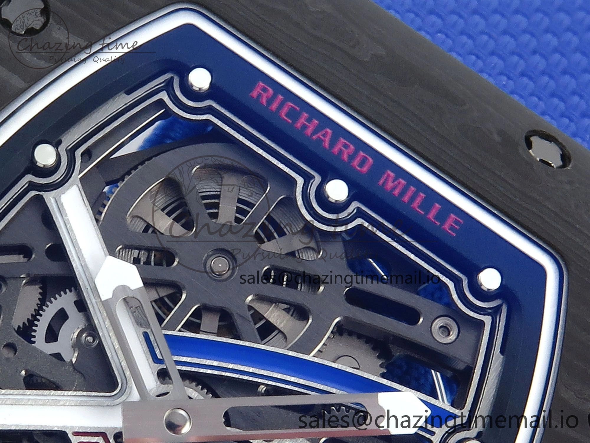 OdorResistant Custom Made RM67-02 Black NTPT France Dial on Blue Nylon strap CRMA7 Clone 10833
