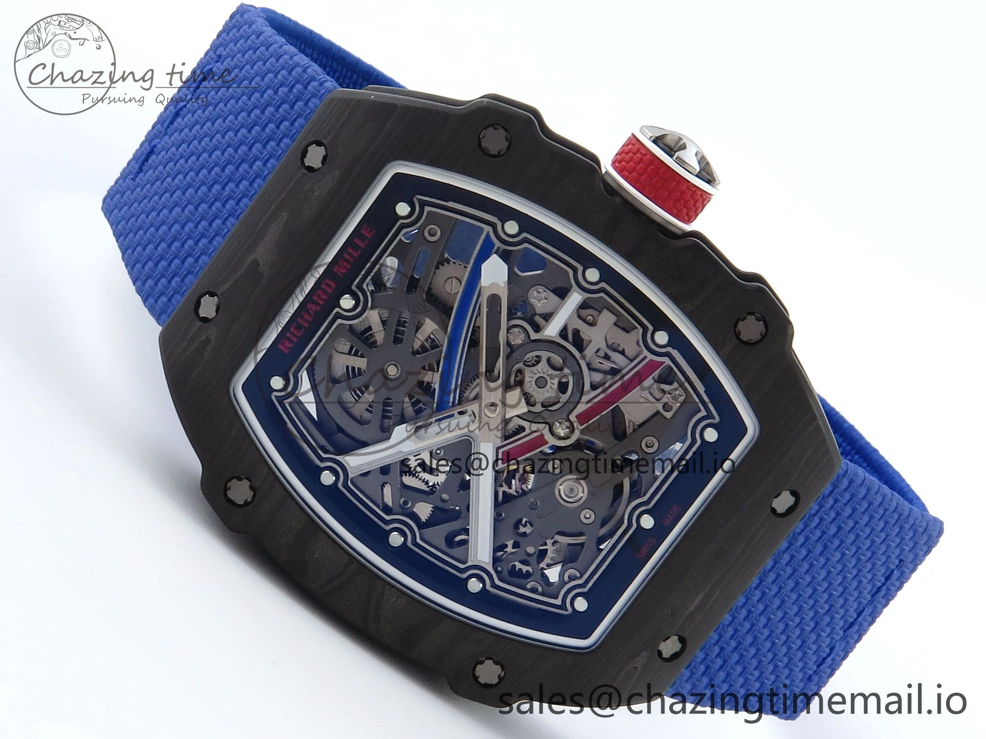 OdorResistant Custom Made RM67-02 Black NTPT France Dial on Blue Nylon strap CRMA7 Clone 10833