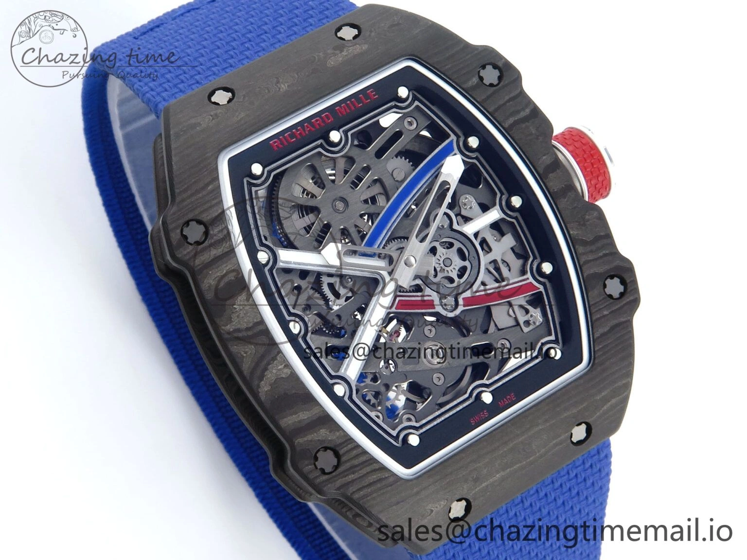 OdorResistant Custom Made RM67-02 Black NTPT France Dial on Blue Nylon strap CRMA7 Clone 10833
