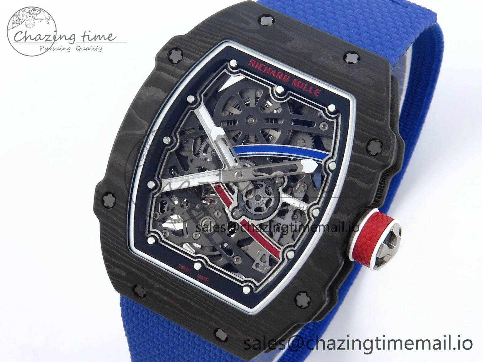 OdorResistant Custom Made RM67-02 Black NTPT France Dial on Blue Nylon strap CRMA7 Clone 10833