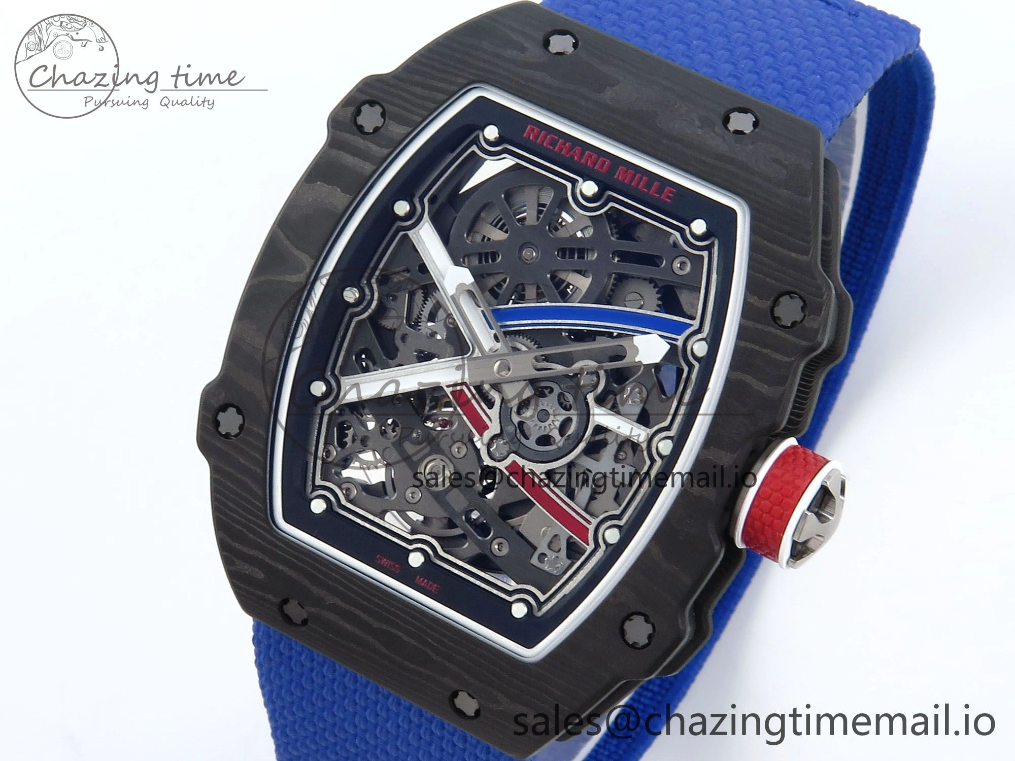 OdorResistant Custom Made RM67-02 Black NTPT France Dial on Blue Nylon strap CRMA7 Clone 10833