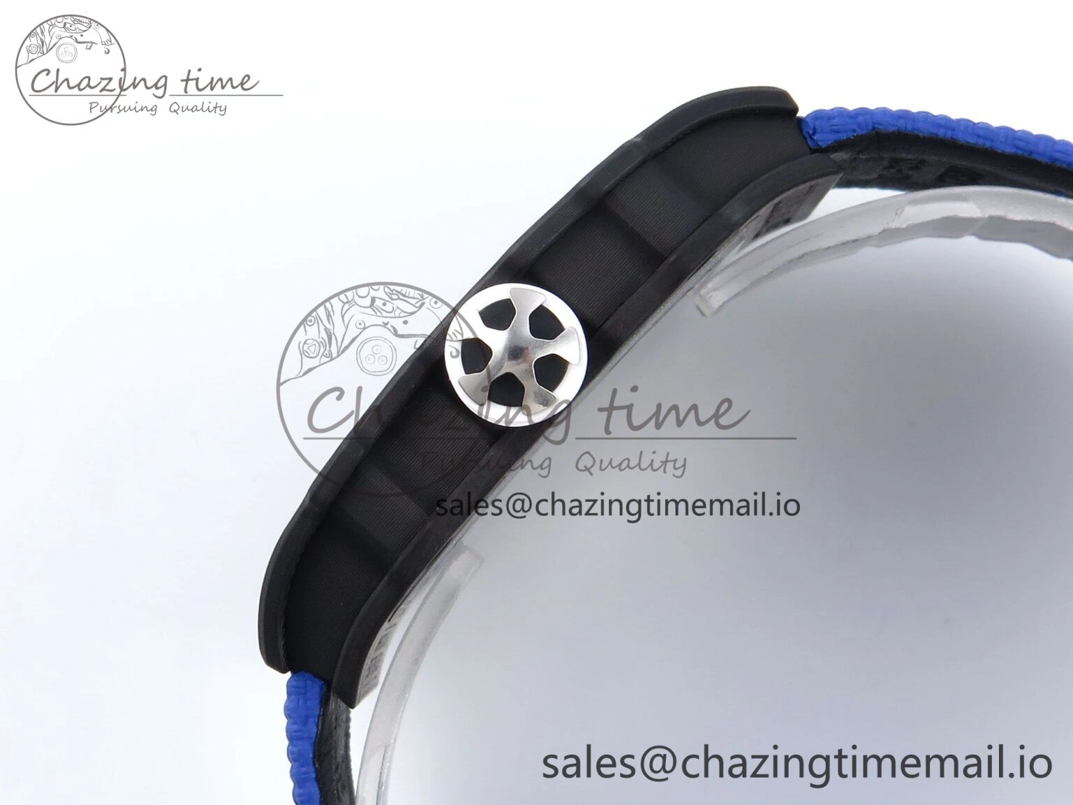 OdorResistant Custom Made RM67-02 Black NTPT France Dial on Blue Nylon strap CRMA7 Clone 10833