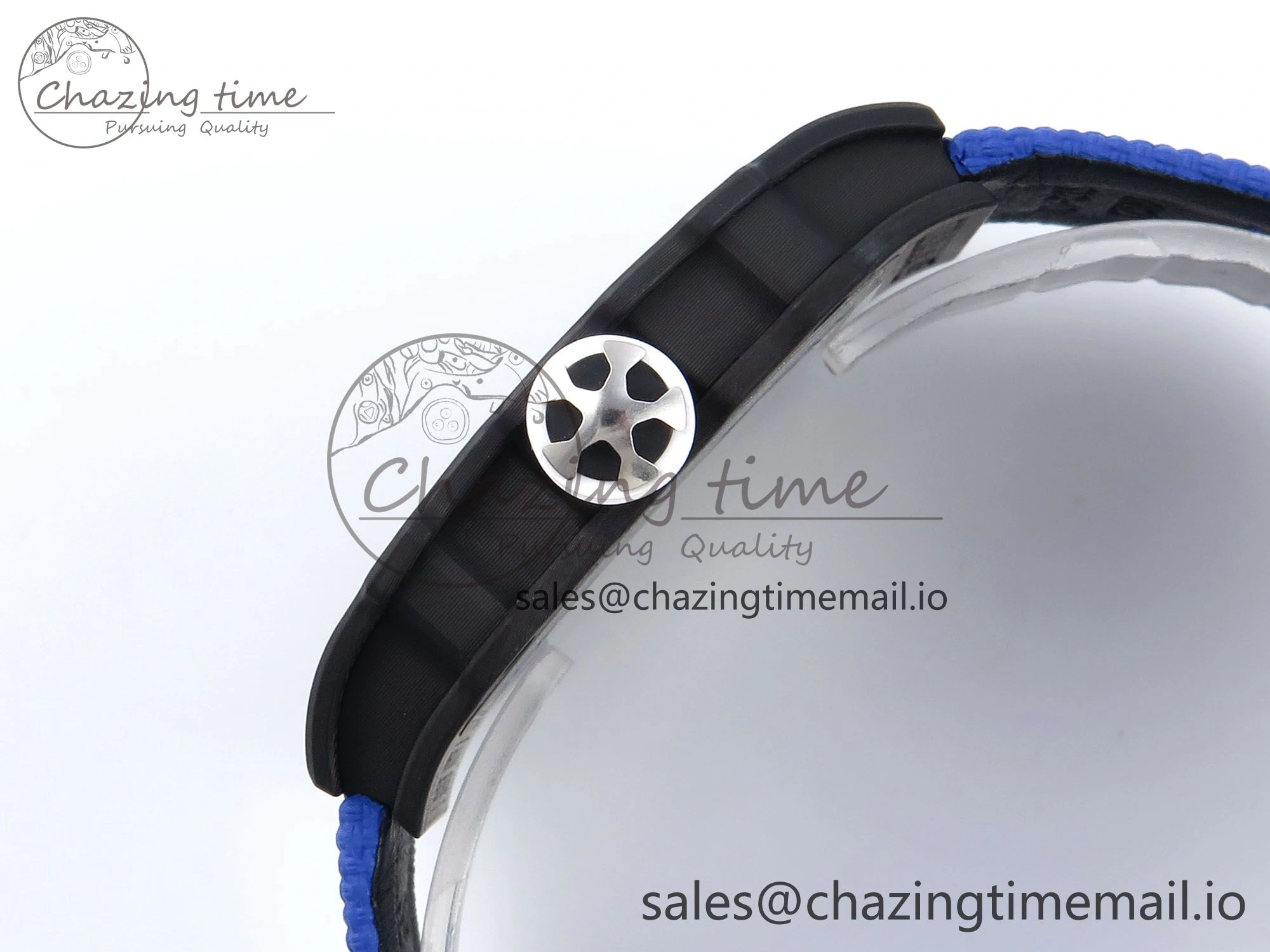 OdorResistant Custom Made RM67-02 Black NTPT France Dial on Blue Nylon strap CRMA7 Clone 10833