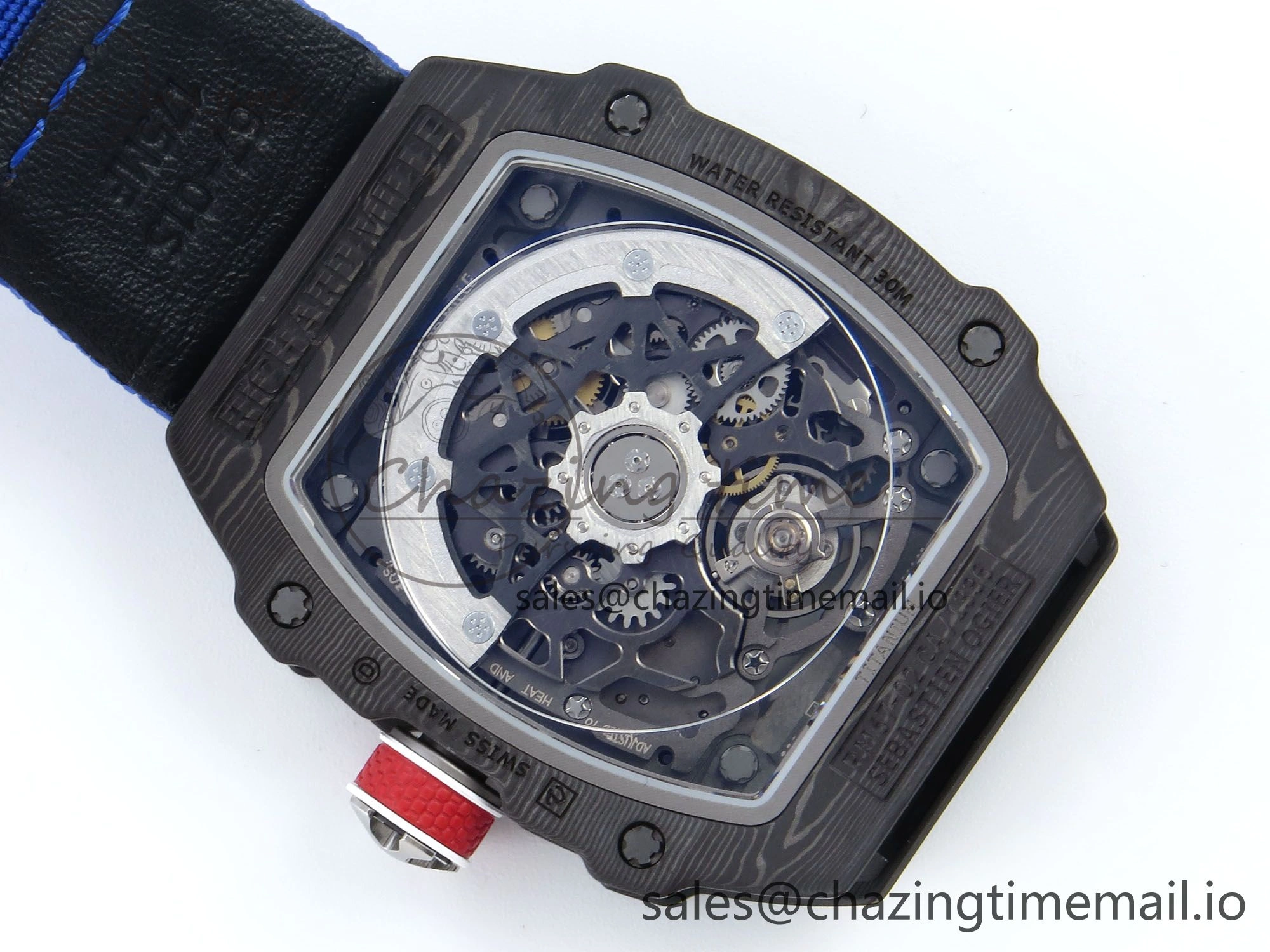OdorResistant Custom Made RM67-02 Black NTPT France Dial on Blue Nylon strap CRMA7 Clone 10833