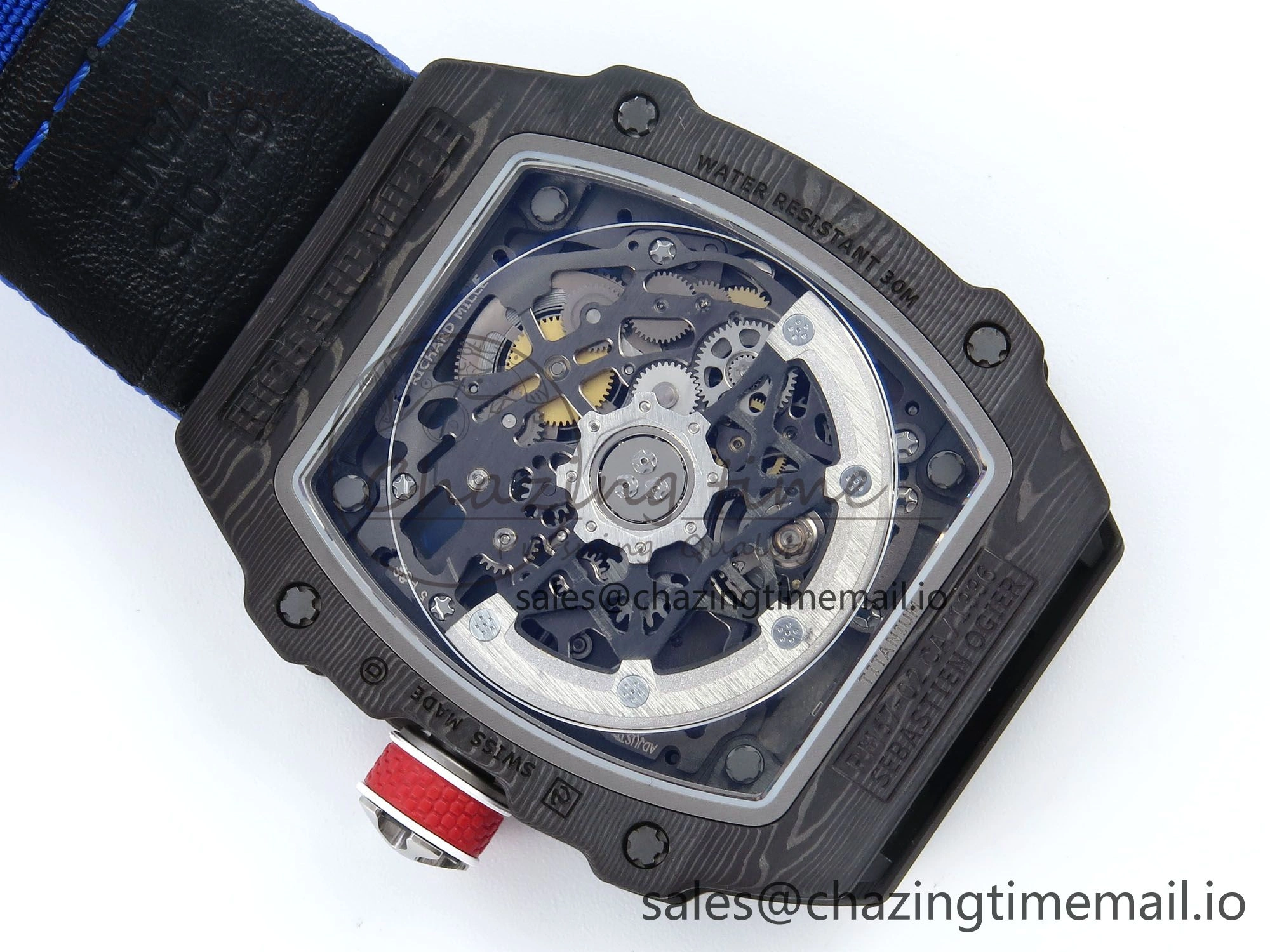 OdorResistant Custom Made RM67-02 Black NTPT France Dial on Blue Nylon strap CRMA7 Clone 10833