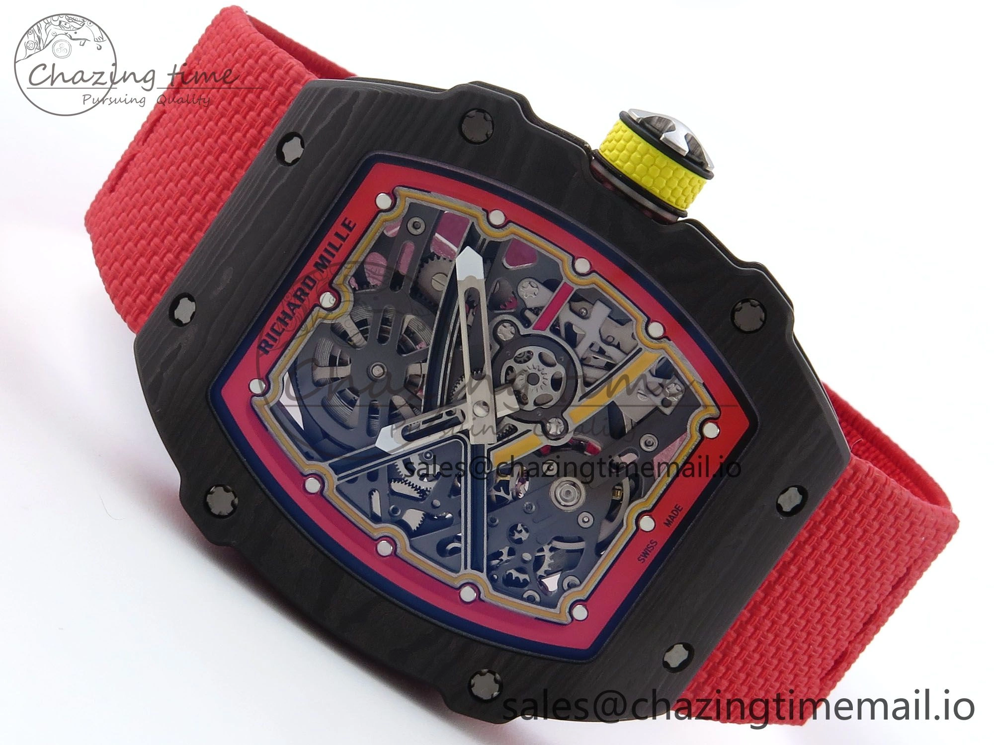 Custom Made RM67-02 Black NTPT Germany Dial on Red Nylon strap CRMA7 Clone EasyMatch 10836