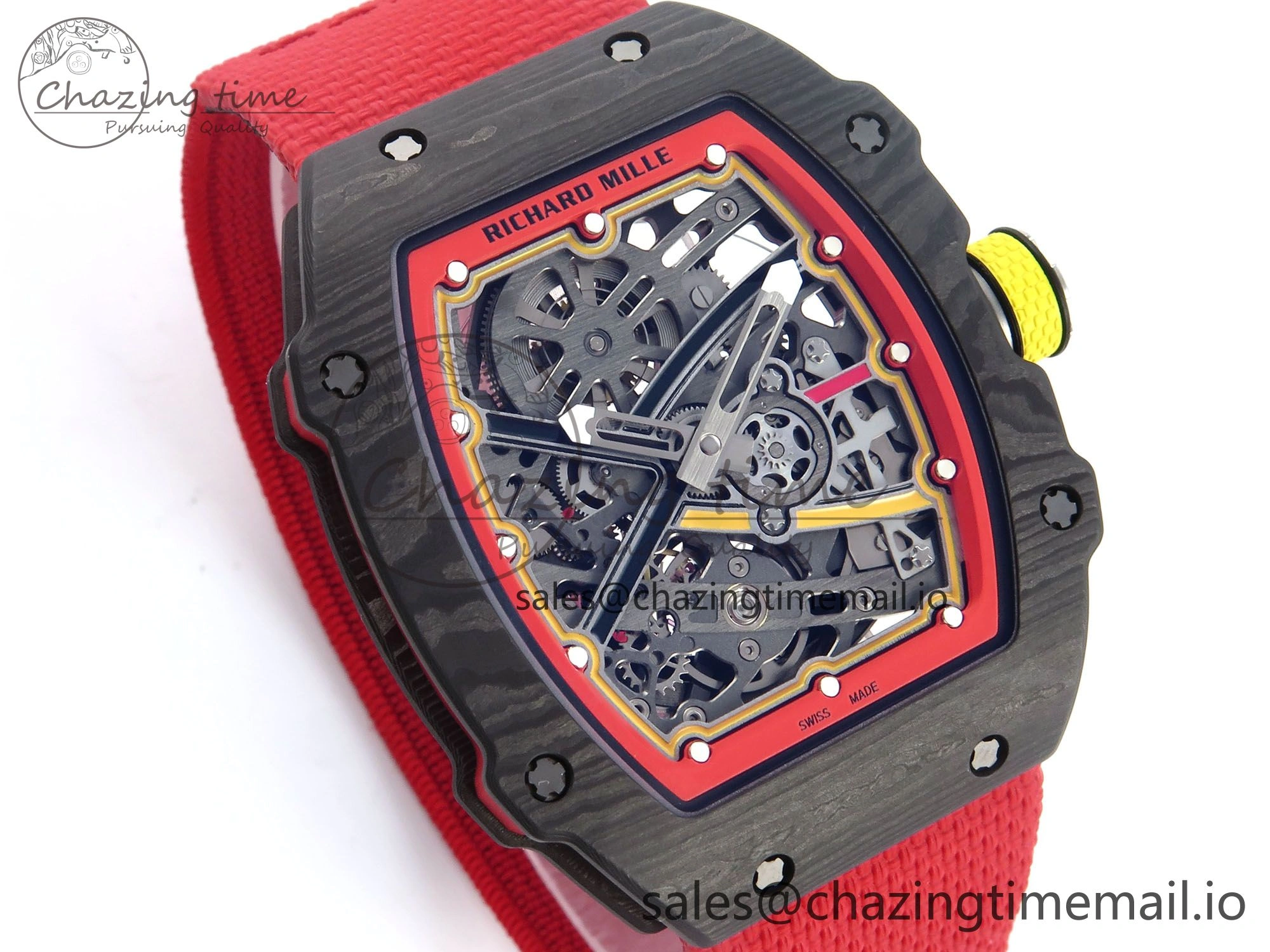 Custom Made RM67-02 Black NTPT Germany Dial on Red Nylon strap CRMA7 Clone EasyMatch 10836