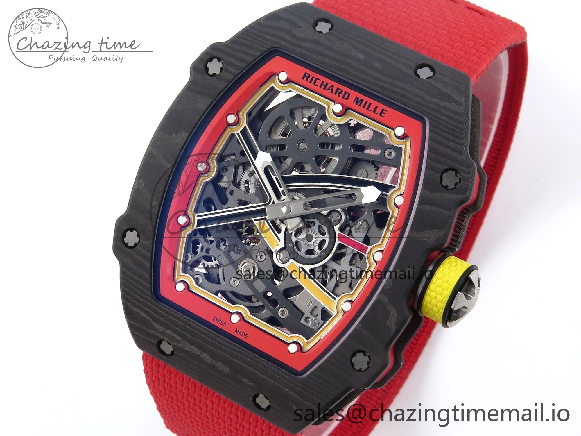 Custom Made RM67-02 Black NTPT Germany Dial on Red Nylon strap CRMA7 Clone EasyMatch 10836