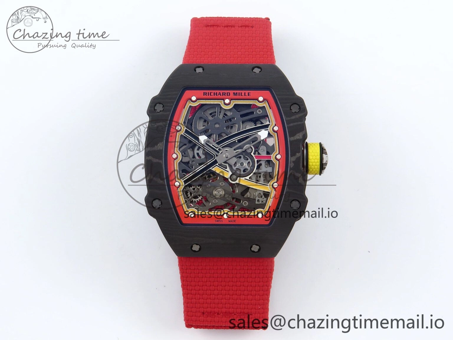 Custom Made RM67-02 Black NTPT Germany Dial on Red Nylon strap CRMA7 Clone EasyMatch 10836