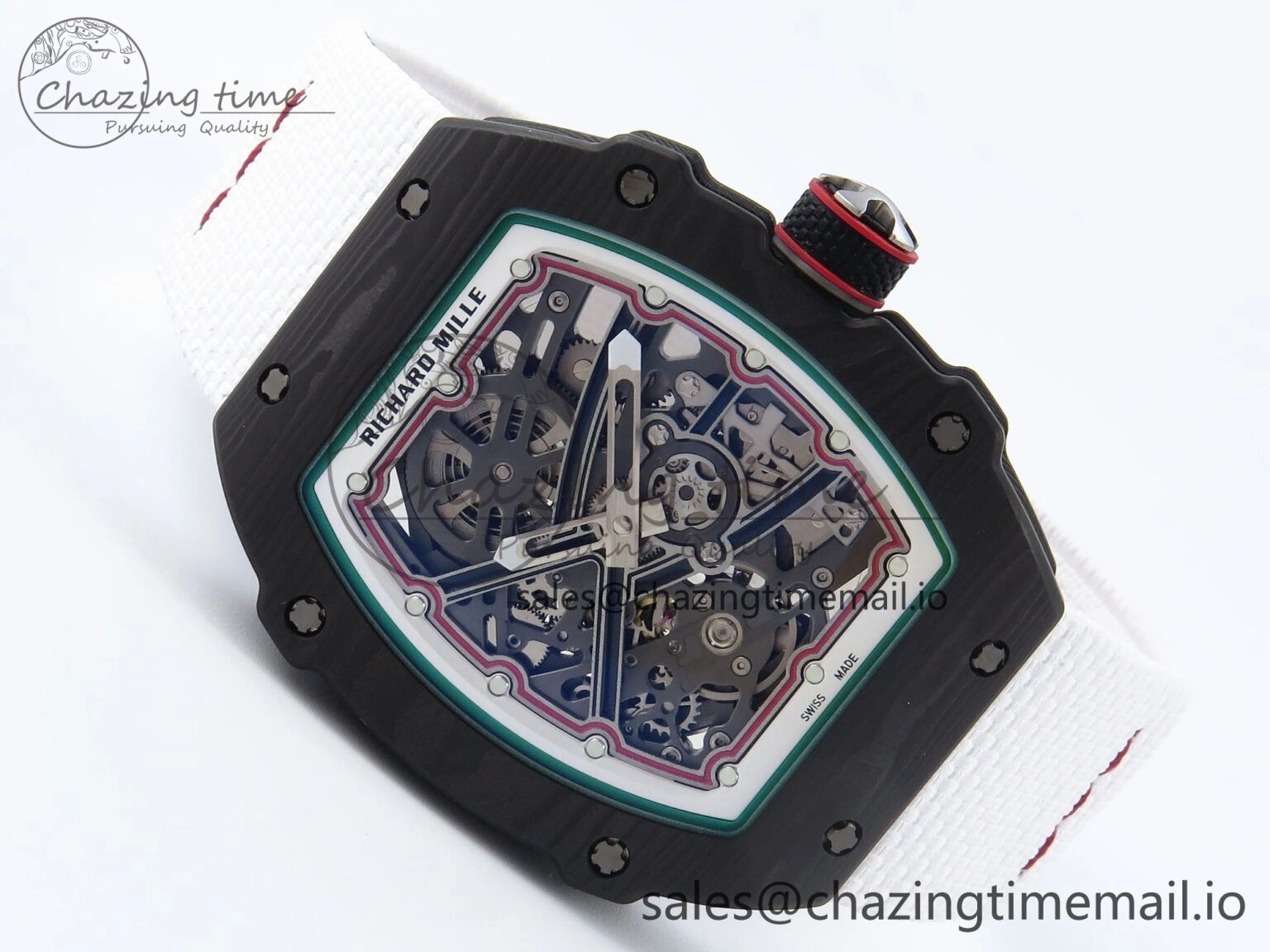 Timeless Custom Made RM67-02 Black NTPT Italy Dial on White Nylon strap CRMA7 Clone 9204