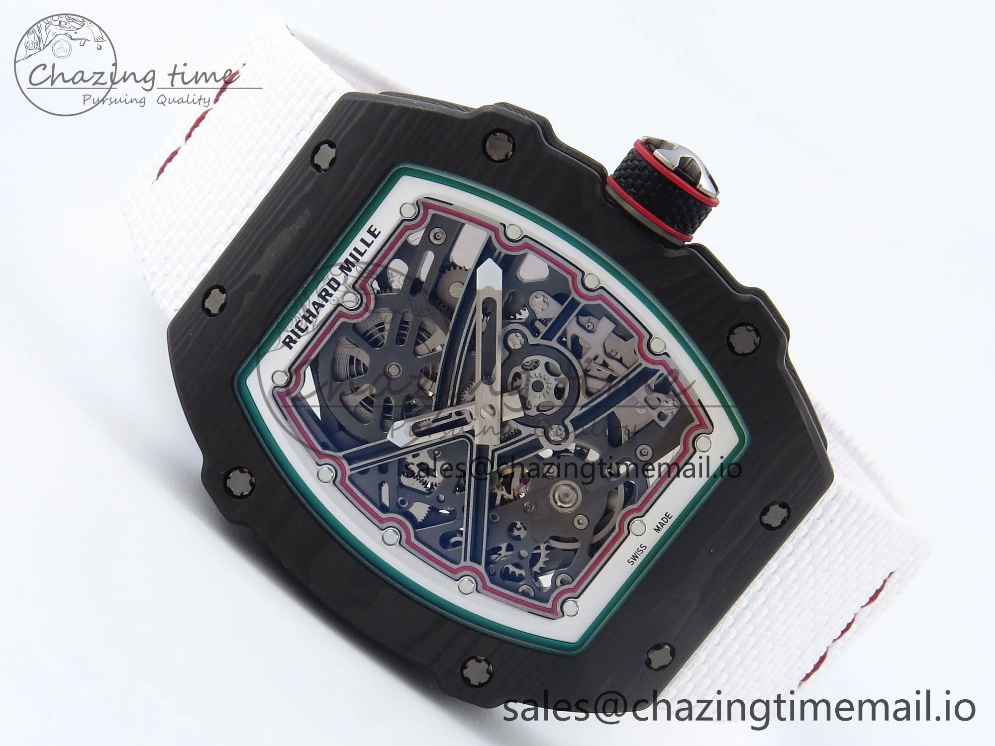 Timeless Custom Made RM67-02 Black NTPT Italy Dial on White Nylon strap CRMA7 Clone 9204