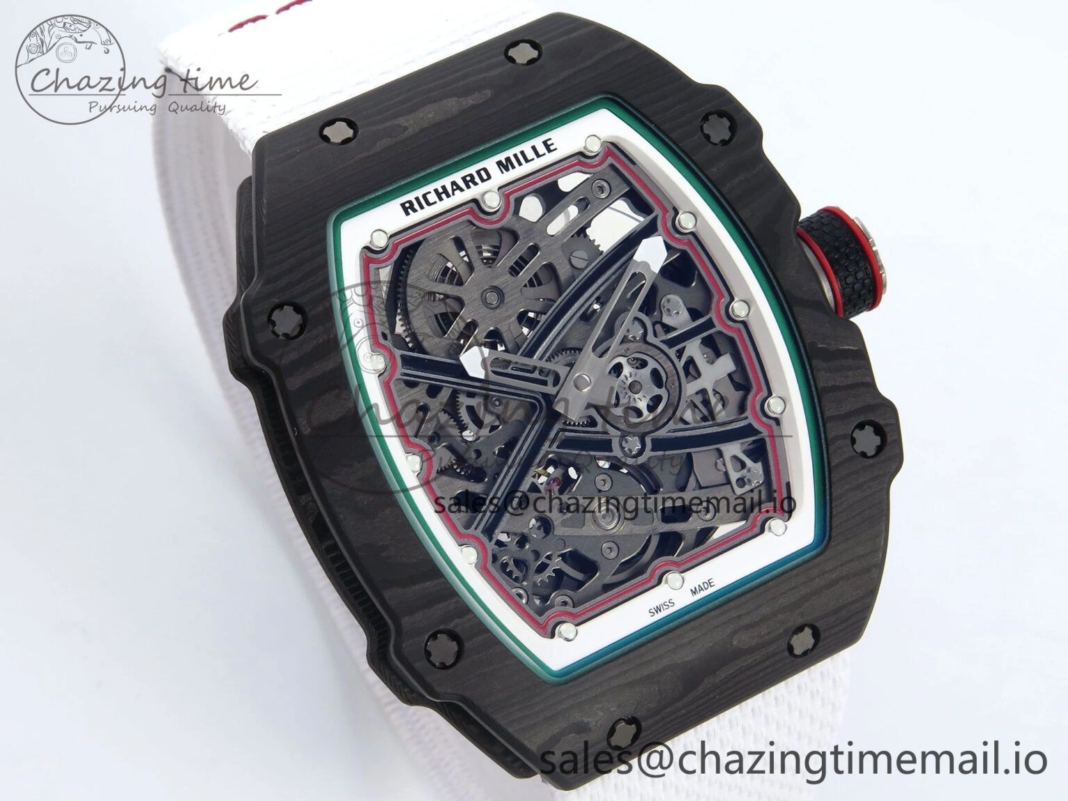 Timeless Custom Made RM67-02 Black NTPT Italy Dial on White Nylon strap CRMA7 Clone 9204