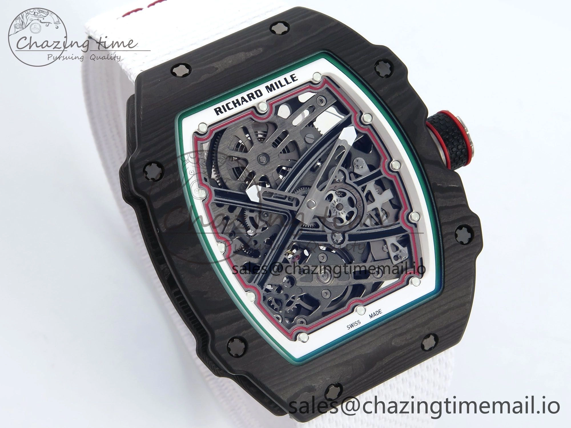 Timeless Custom Made RM67-02 Black NTPT Italy Dial on White Nylon strap CRMA7 Clone 9204