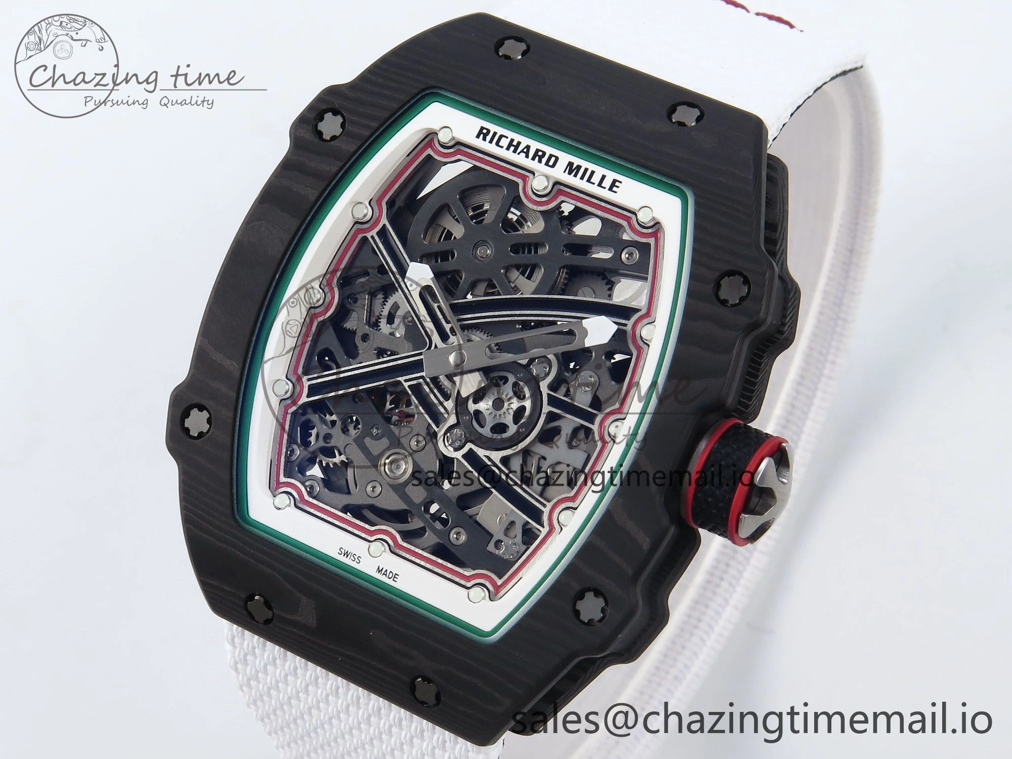 Timeless Custom Made RM67-02 Black NTPT Italy Dial on White Nylon strap CRMA7 Clone 9204