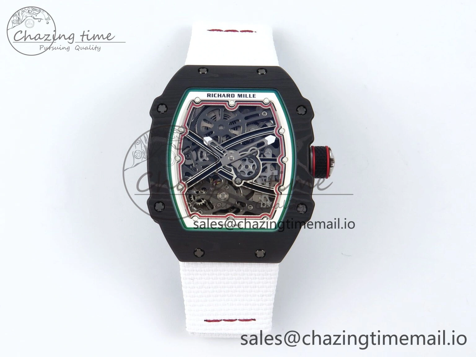 Effortless Custom Made RM67-02 Black NTPT Italy Dial on White Nylon strap CRMA7 Clone 10831