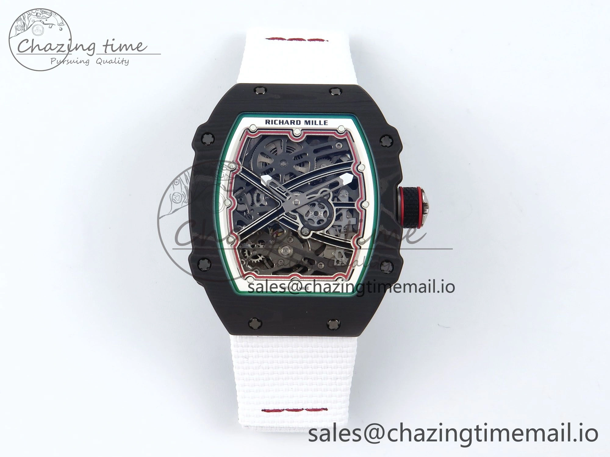 Timeless Custom Made RM67-02 Black NTPT Italy Dial on White Nylon strap CRMA7 Clone 9204