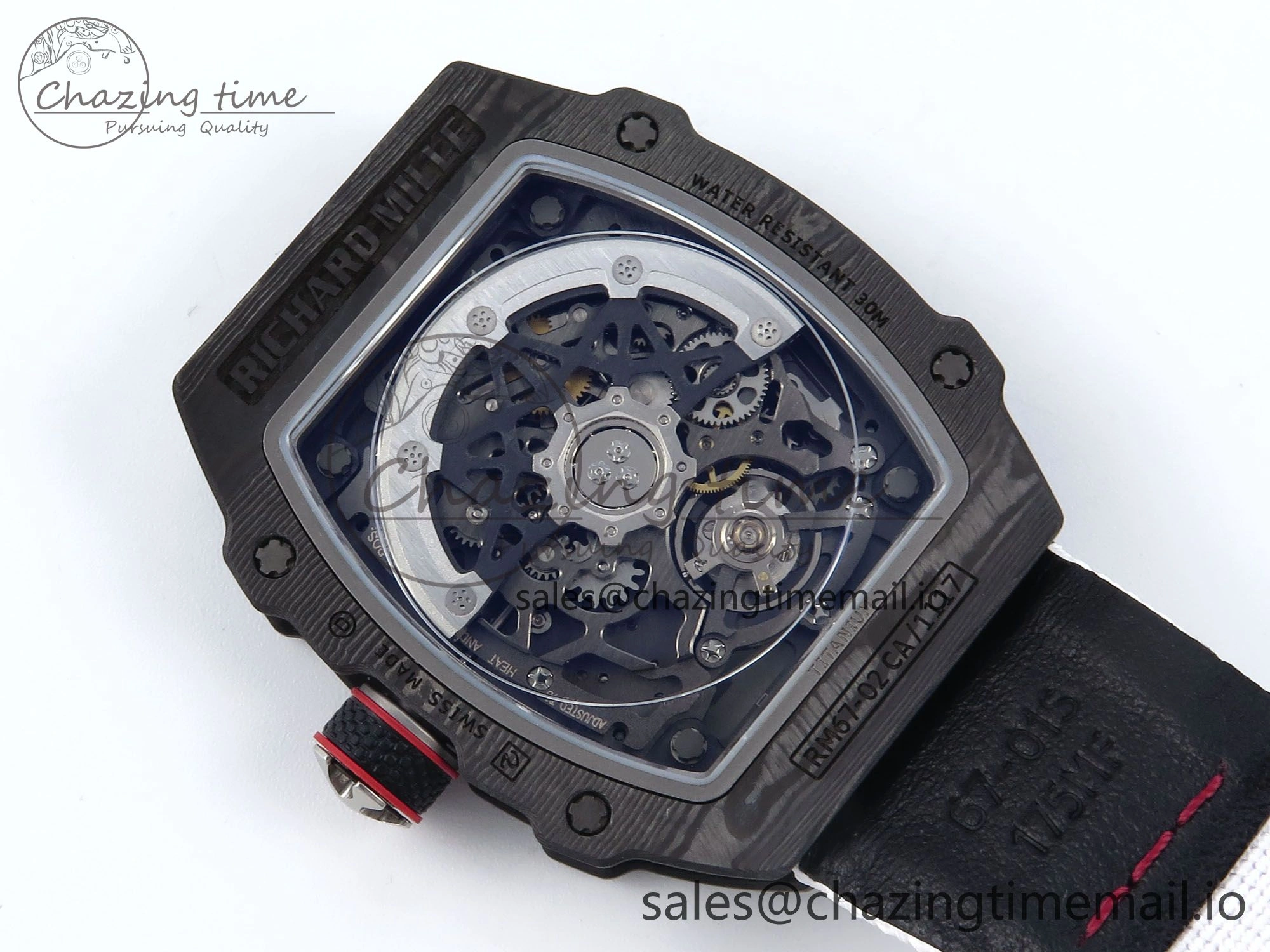 Timeless Custom Made RM67-02 Black NTPT Italy Dial on White Nylon strap CRMA7 Clone 9204