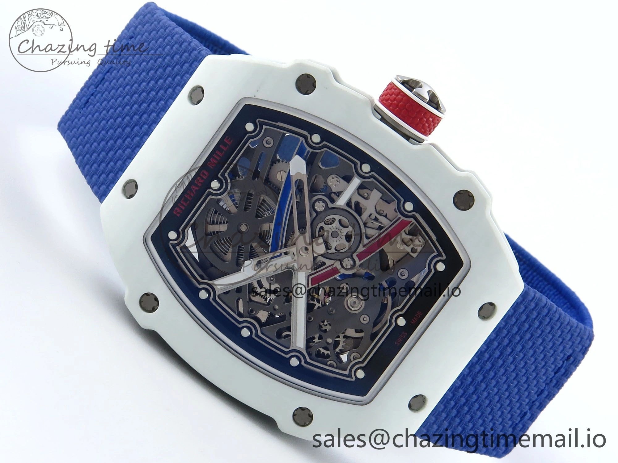 Custom Made RM67-02 White NTPT France Dial on Blue Nylon strap CRMA7 Clone Cozy 9209