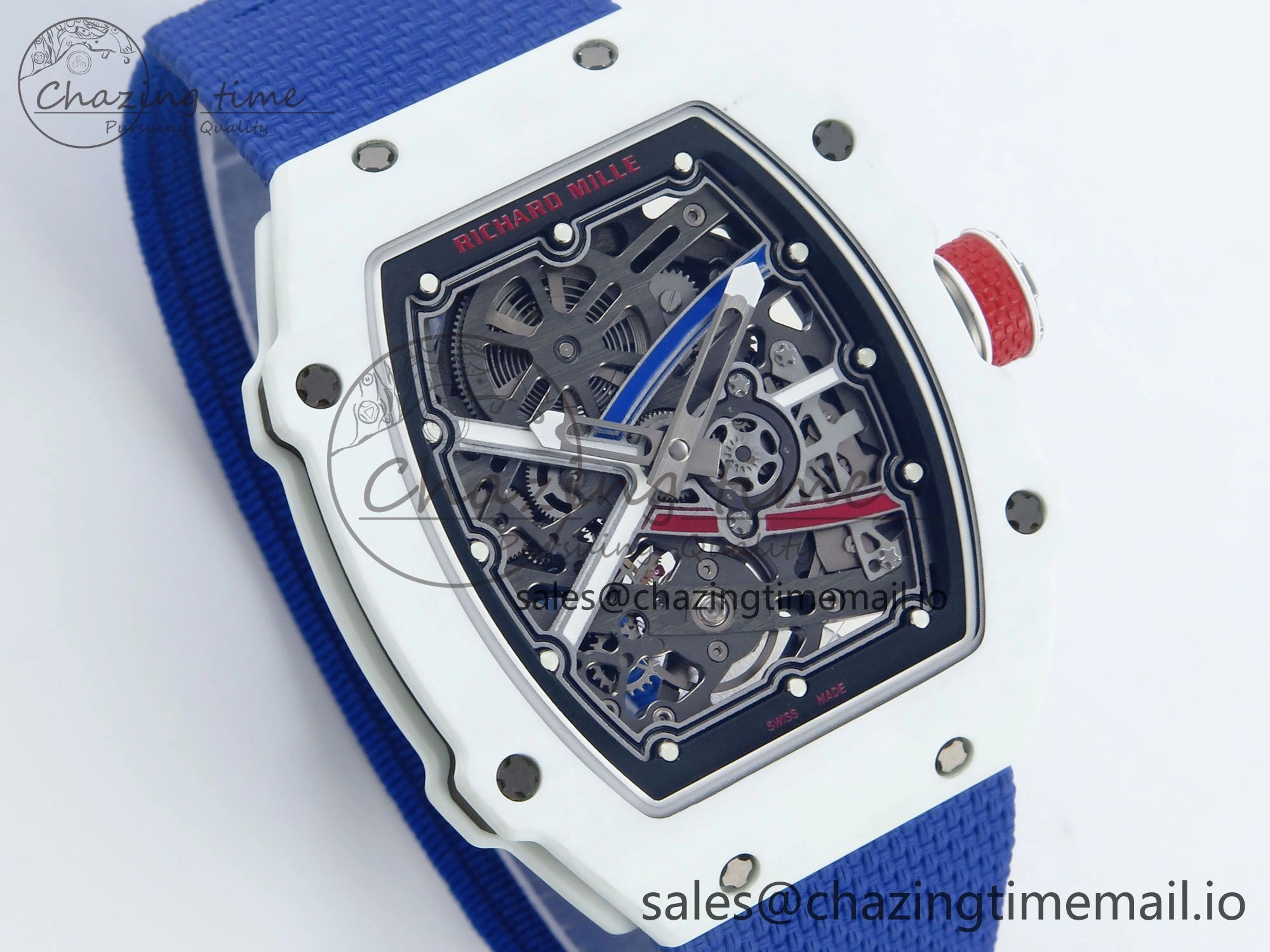Custom Made RM67-02 White NTPT France Dial on Blue Nylon strap CRMA7 Clone Cozy 9209
