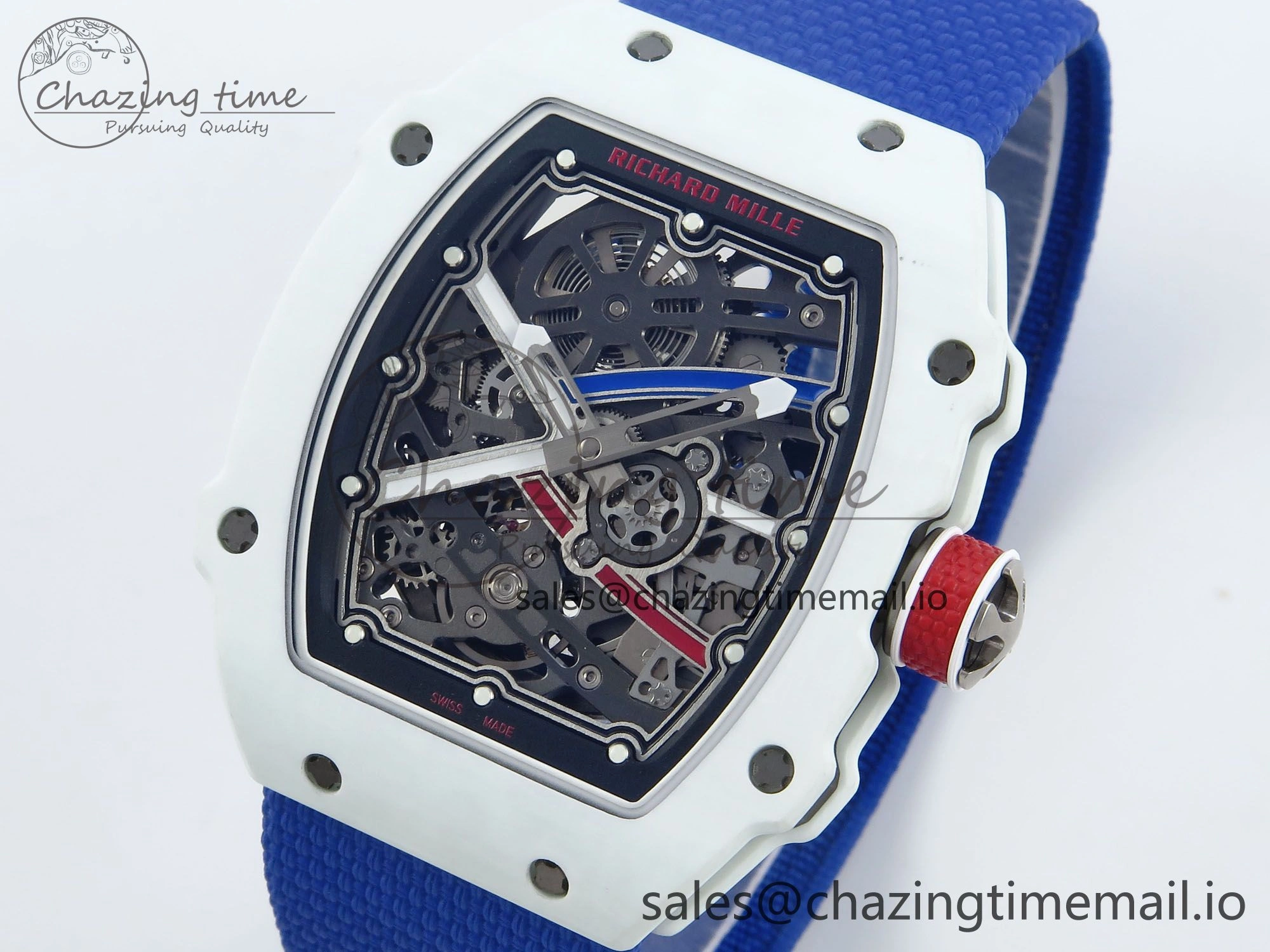 Custom Made RM67-02 White NTPT France Dial on Blue Nylon strap CRMA7 Clone Cozy 9209