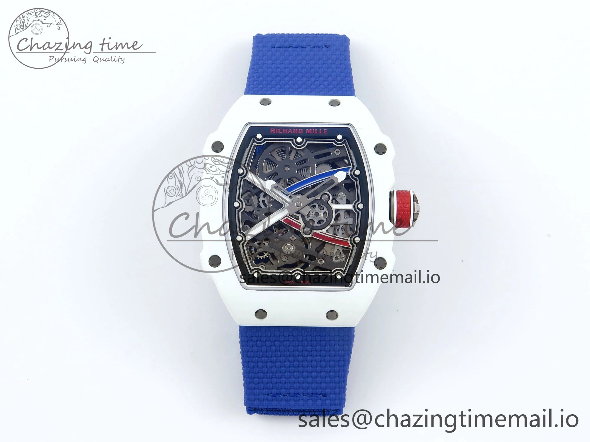 Custom Made RM67-02 White NTPT France Dial on Blue Nylon strap CRMA7 Clone Cozy 9209