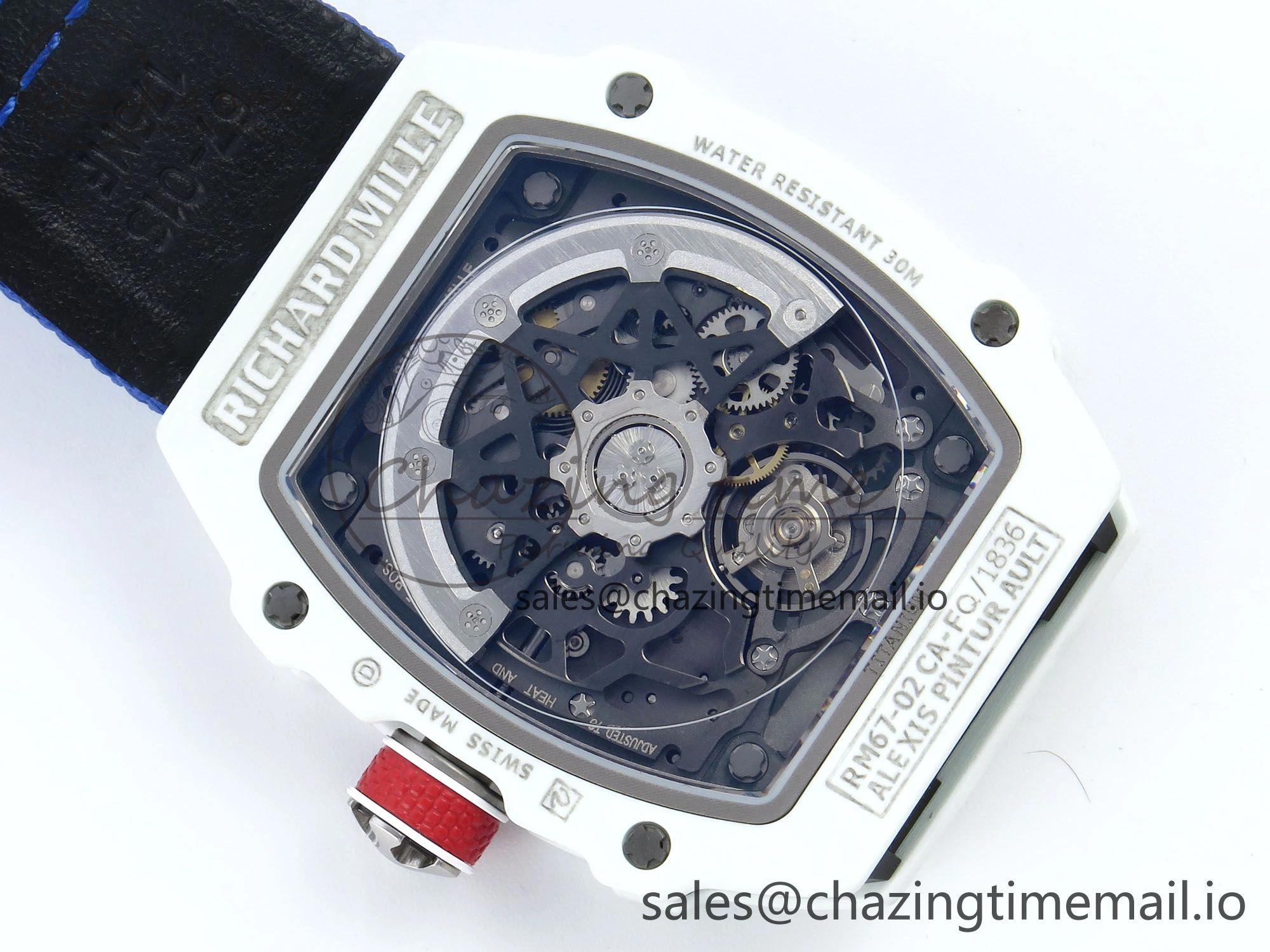 Custom Made RM67-02 White NTPT France Dial on Blue Nylon strap CRMA7 Clone Cozy 9209