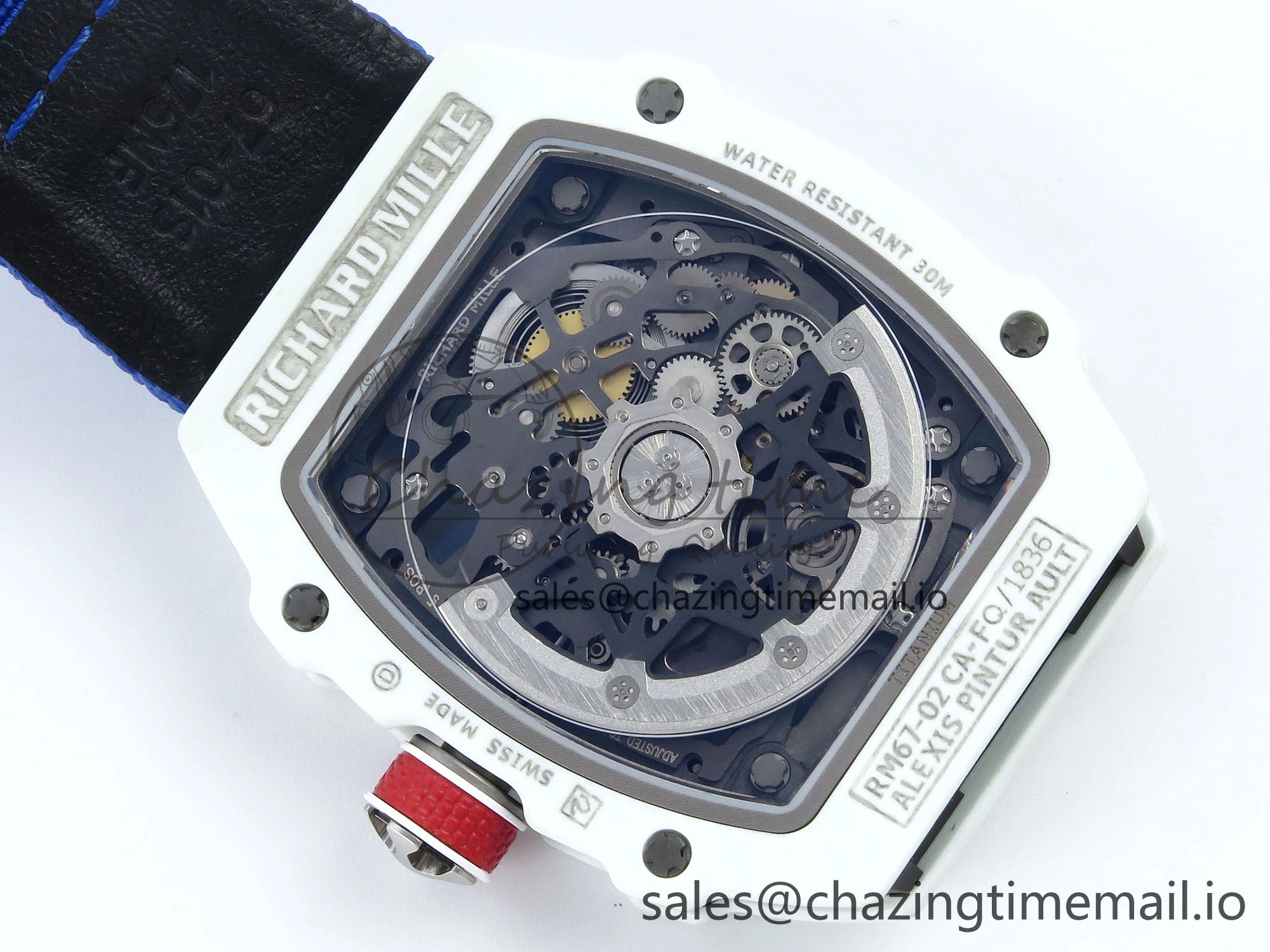 Custom Made RM67-02 White NTPT France Dial on Blue Nylon strap CRMA7 Clone Cozy 9209