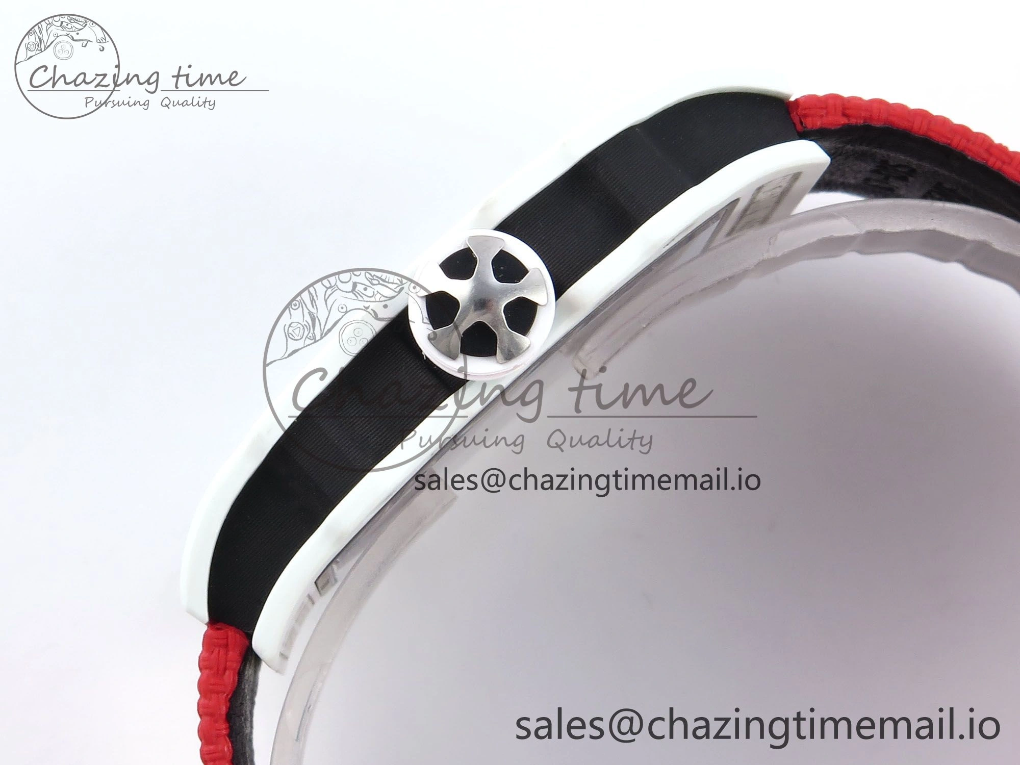 BestValue Custom Made RM67-02 White NTPT France Dial on Red Nylon strap CRMA7 Clone 10835