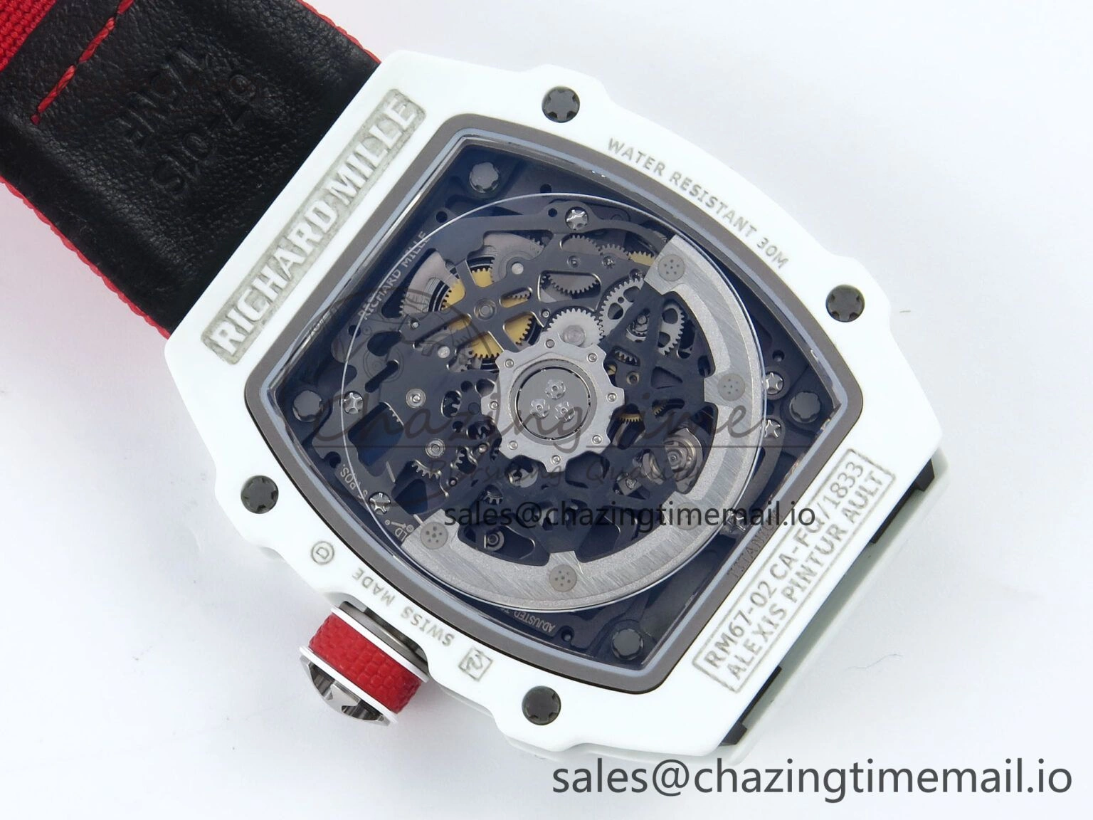 BestValue Custom Made RM67-02 White NTPT France Dial on Red Nylon strap CRMA7 Clone 10835