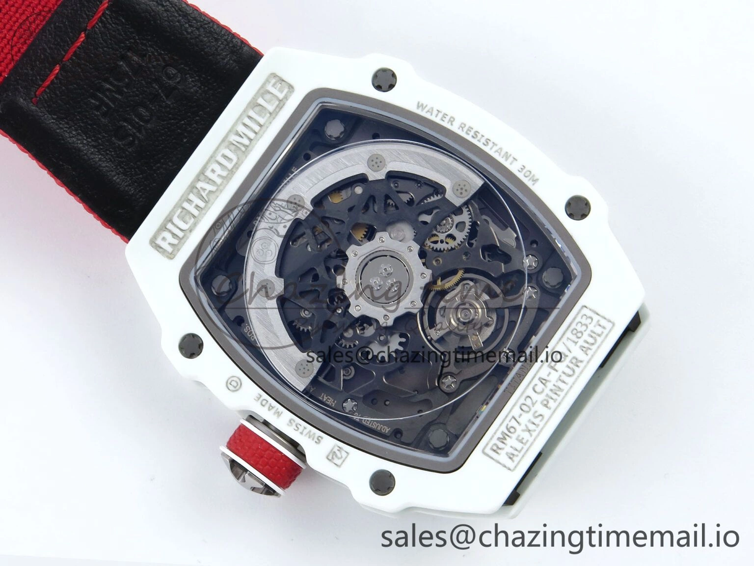 BestValue Custom Made RM67-02 White NTPT France Dial on Red Nylon strap CRMA7 Clone 10835