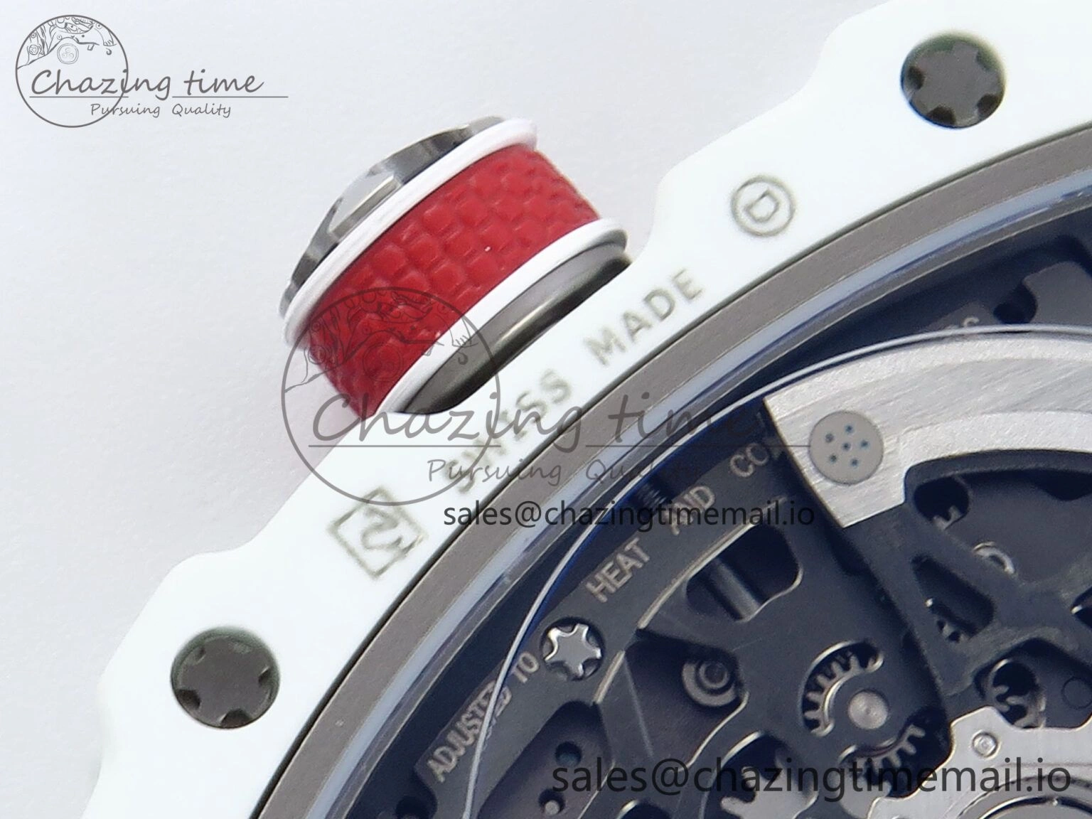 BestValue Custom Made RM67-02 White NTPT France Dial on Red Nylon strap CRMA7 Clone 10835