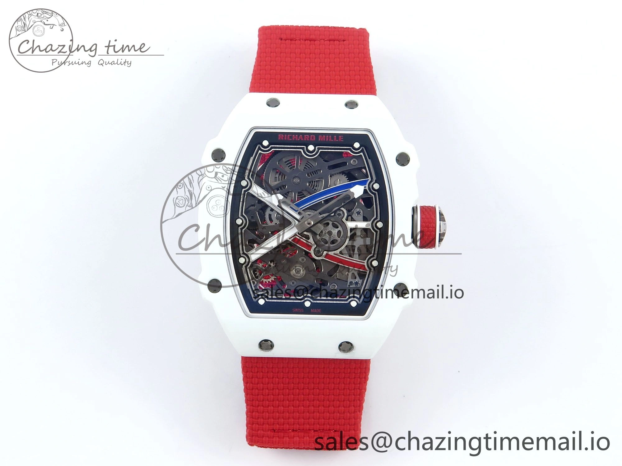 BestValue Custom Made RM67-02 White NTPT France Dial on Red Nylon strap CRMA7 Clone 10835