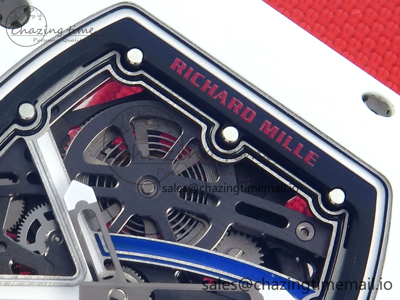 BestValue Custom Made RM67-02 White NTPT France Dial on Red Nylon strap CRMA7 Clone 10835