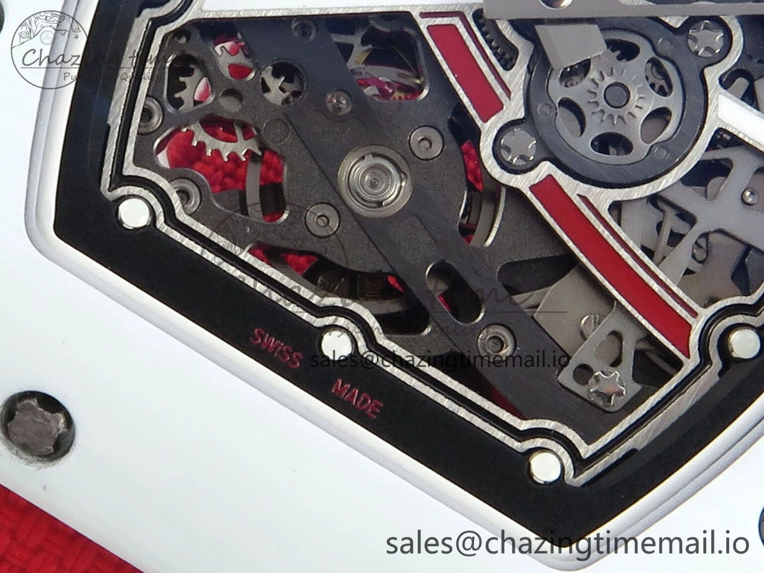 BestValue Custom Made RM67-02 White NTPT France Dial on Red Nylon strap CRMA7 Clone 10835