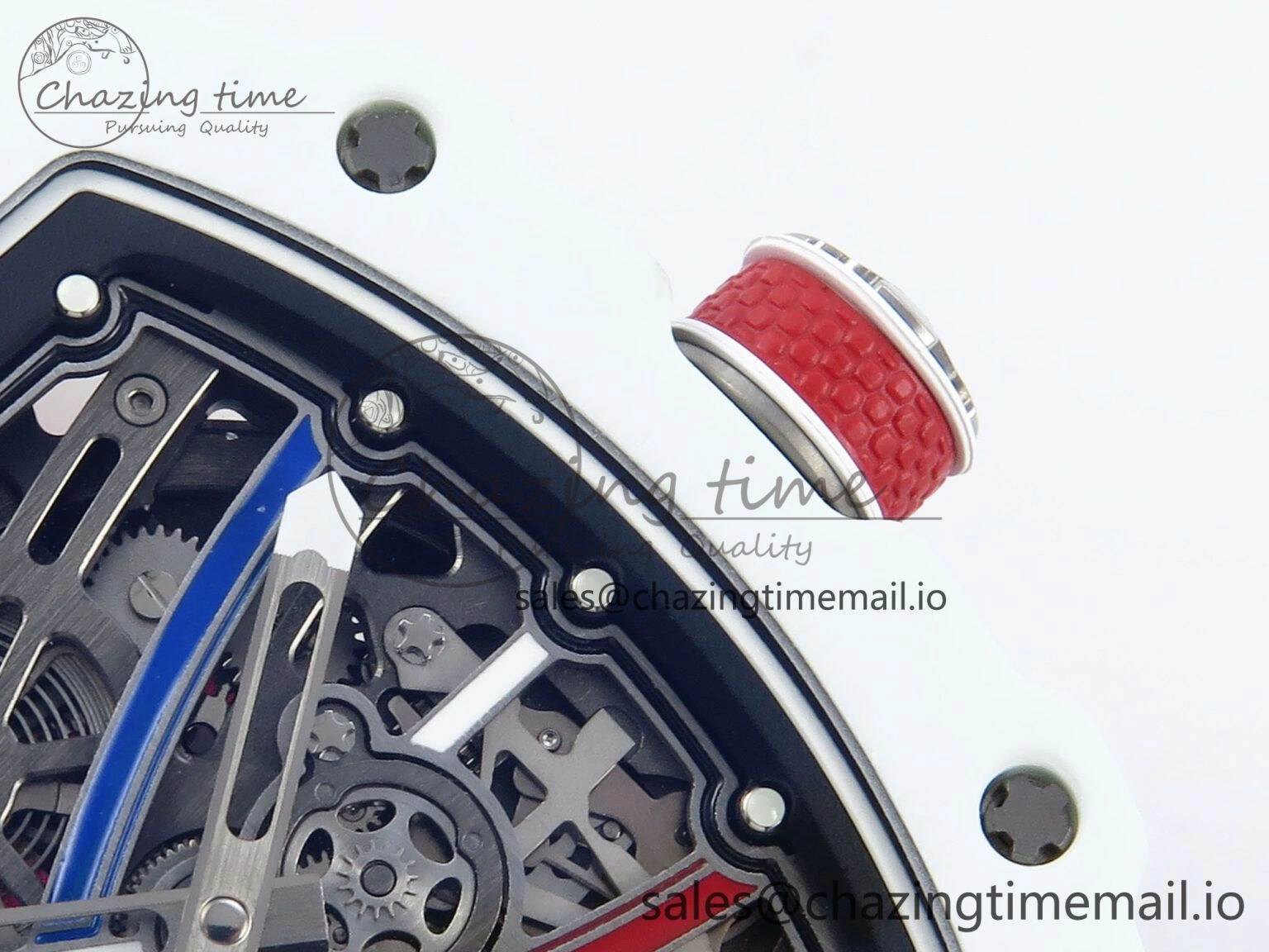 BestValue Custom Made RM67-02 White NTPT France Dial on Red Nylon strap CRMA7 Clone 10835