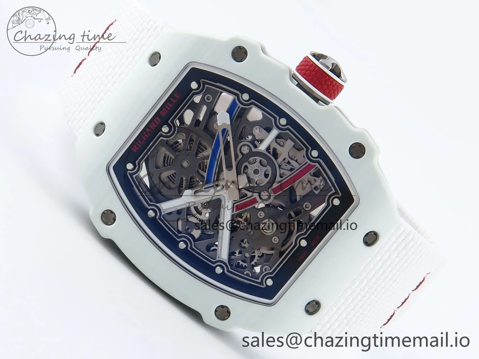Custom Made RM67-02 White NTPT France Dial on White Nylon strap CRMA7 Clone Neat 10837