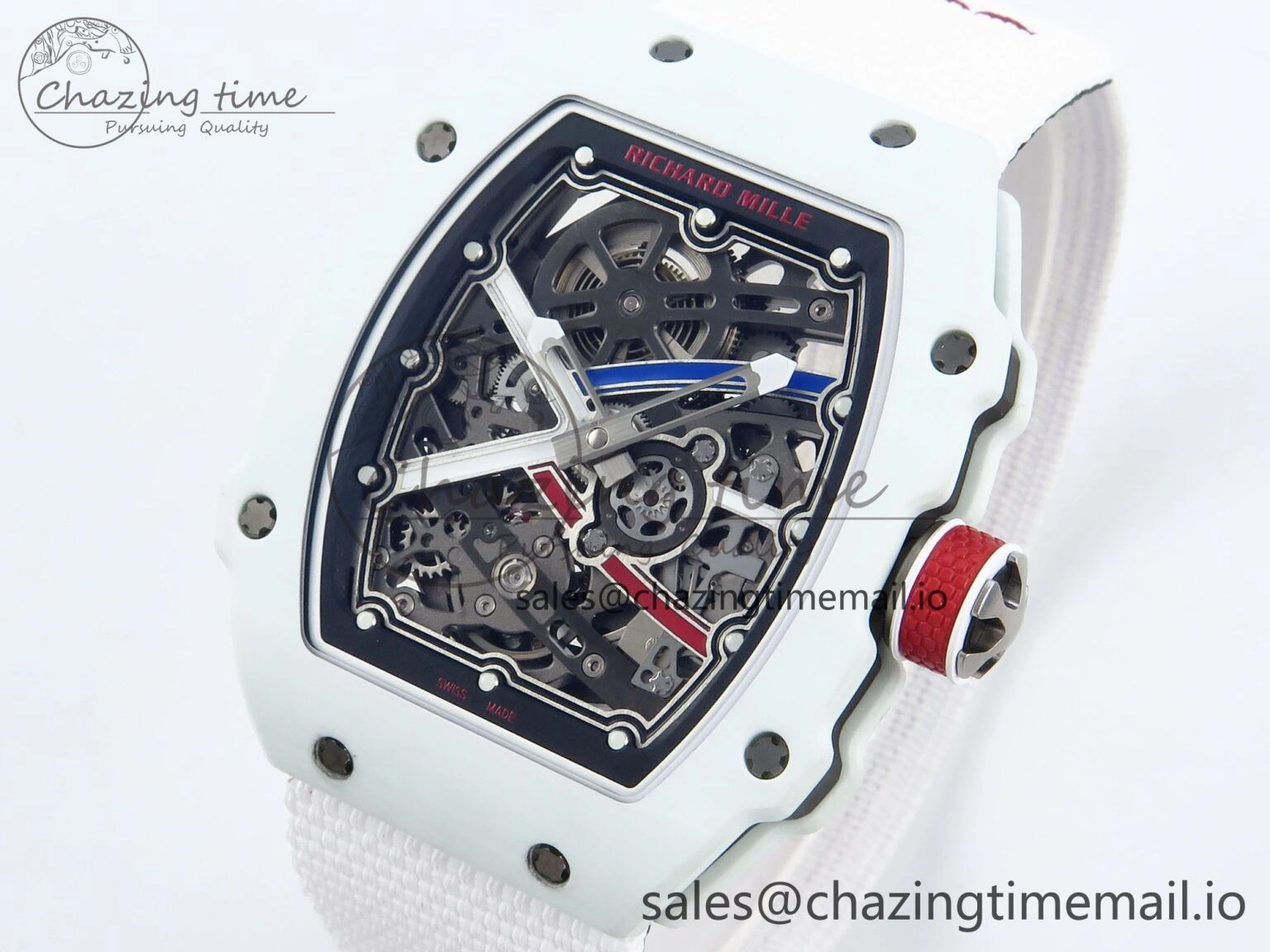 Custom Made RM67-02 White NTPT France Dial on White Nylon strap CRMA7 Clone Neat 10837