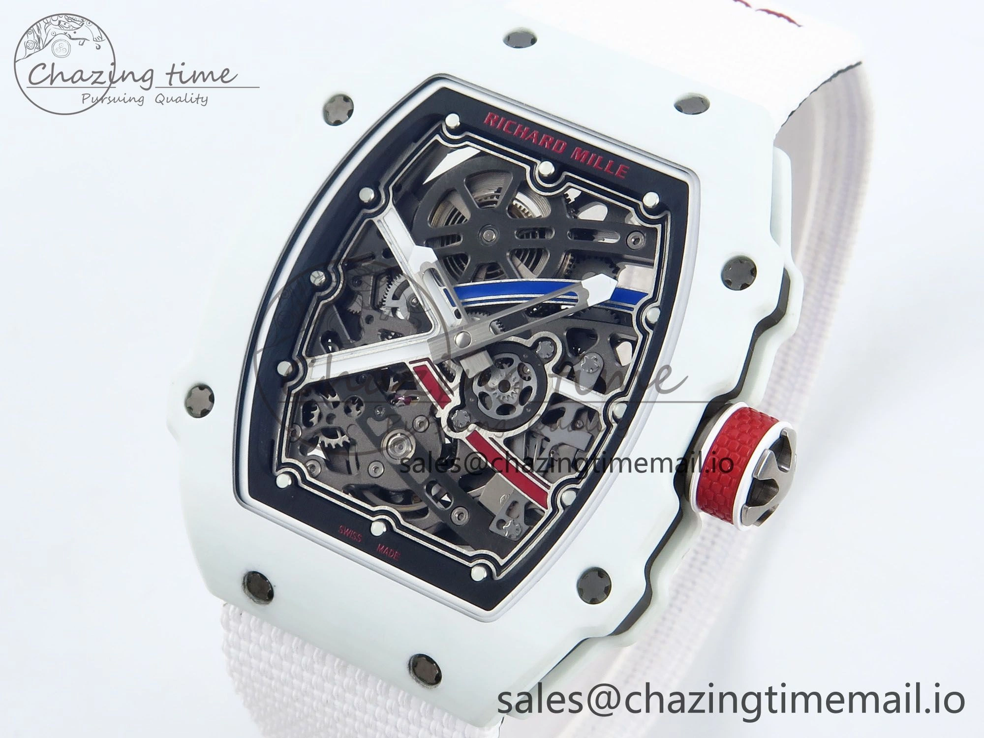 Custom Made RM67-02 White NTPT France Dial on White Nylon strap CRMA7 Clone Neat 10837