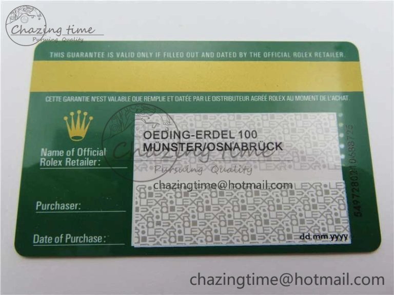 Colorful Custom Made Rolex Warranty Card with Anti-Forgery Crown and Fluorescent Label V 4131