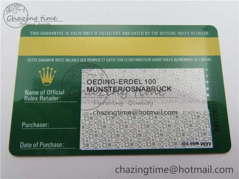 Colorful Custom Made Rolex Warranty Card with Anti-Forgery Crown and Fluorescent Label V 4131