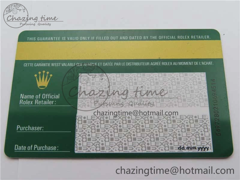Colorful Custom Made Rolex Warranty Card with Anti-Forgery Crown and Fluorescent Label V 4131