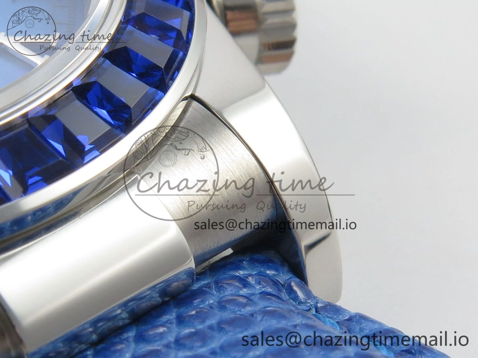Unique Custom Modded Daytona 40mm MPF Blue Dial Diamonds Bezel on Blue Leather Strap SA 322