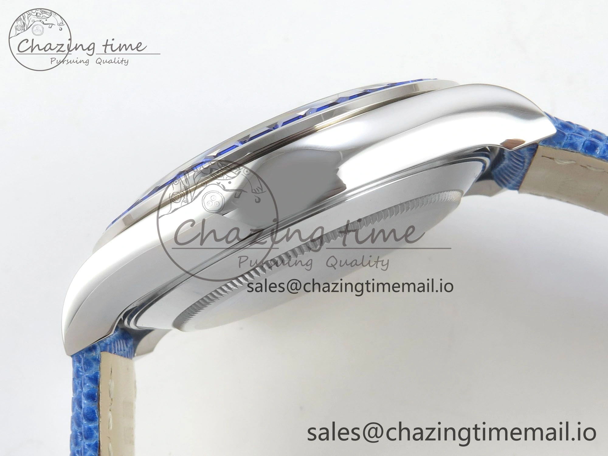 Unique Custom Modded Daytona 40mm MPF Blue Dial Diamonds Bezel on Blue Leather Strap SA 322