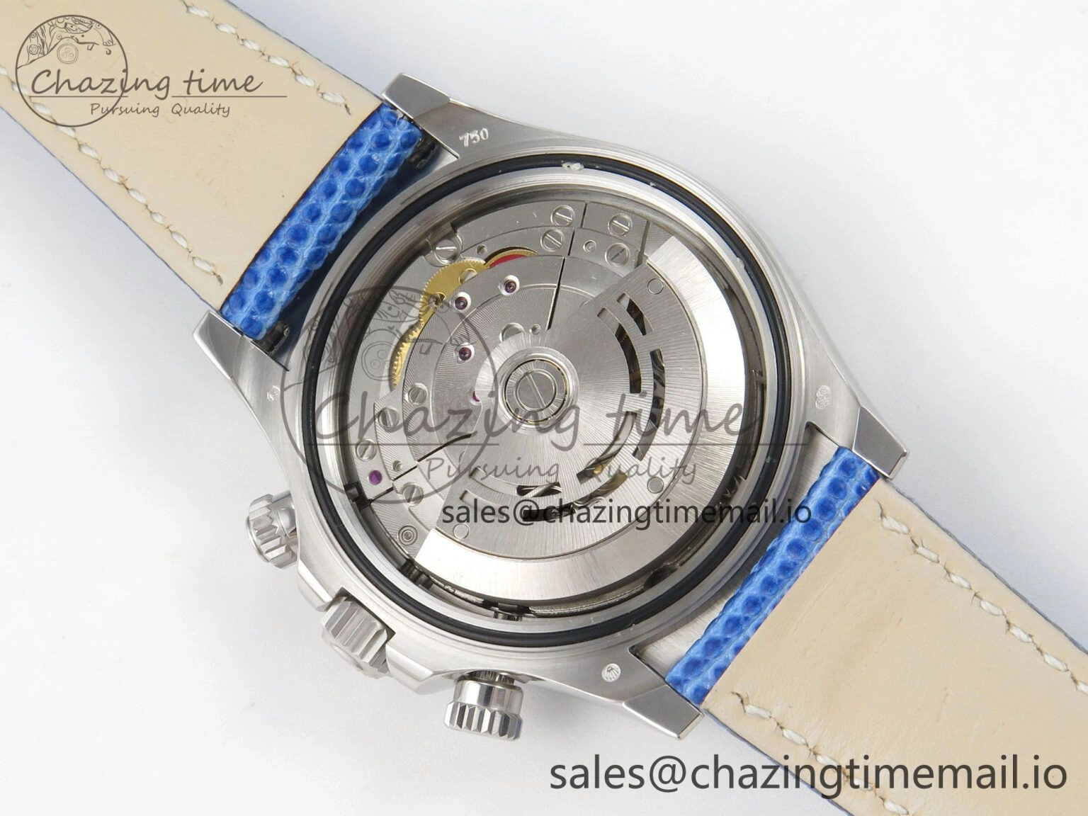 Unique Custom Modded Daytona 40mm MPF Blue Dial Diamonds Bezel on Blue Leather Strap SA 322