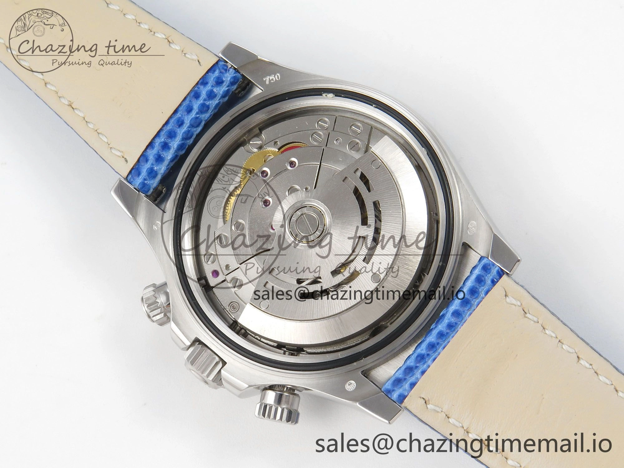Unique Custom Modded Daytona 40mm MPF Blue Dial Diamonds Bezel on Blue Leather Strap SA 322