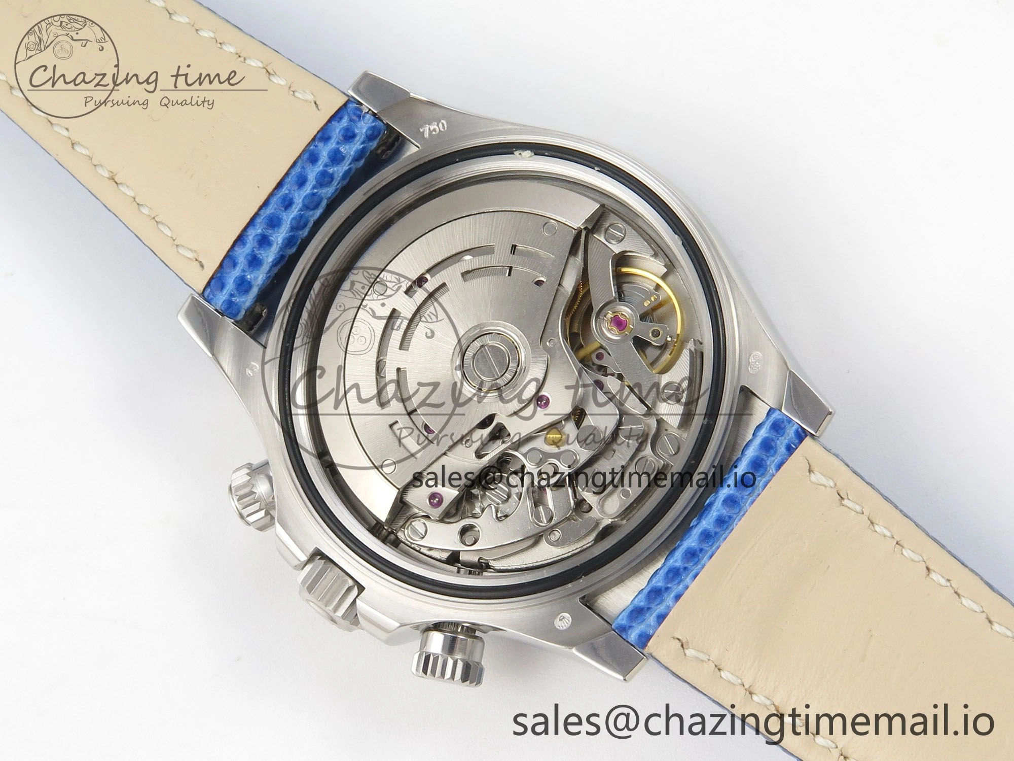 Unique Custom Modded Daytona 40mm MPF Blue Dial Diamonds Bezel on Blue Leather Strap SA 322